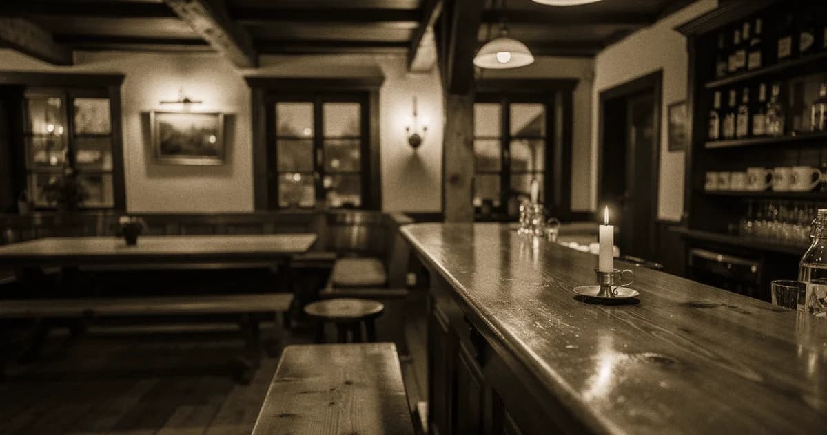 Wirt Lebensrealität: Traditionelles deutsches Gasthaus bei Dämmerung