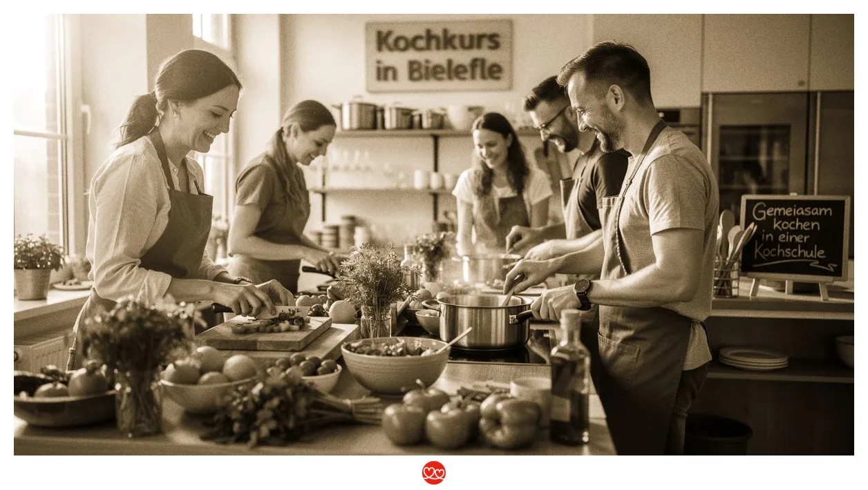 Kochkurs Bielefeld: Menschen kochen gemeinsam in einer hellen modernen Küche