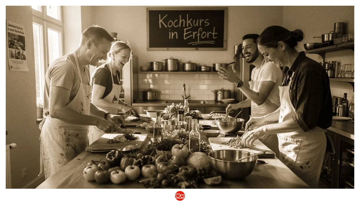 Kochkurs Erfurt: Gruppe kocht gemeinsam in einer modernen Küche