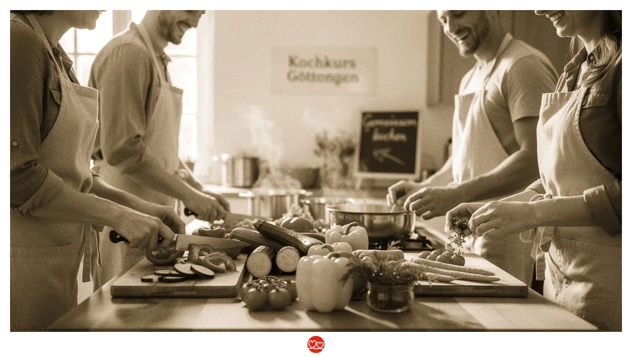 Kochkurs Göttingen: Gruppe kocht gemeinsam in einer modernen Küche