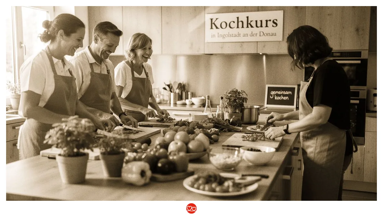 Kochkurs Ingolstadt: Gruppe kocht gemeinsam in einer modernen Küche