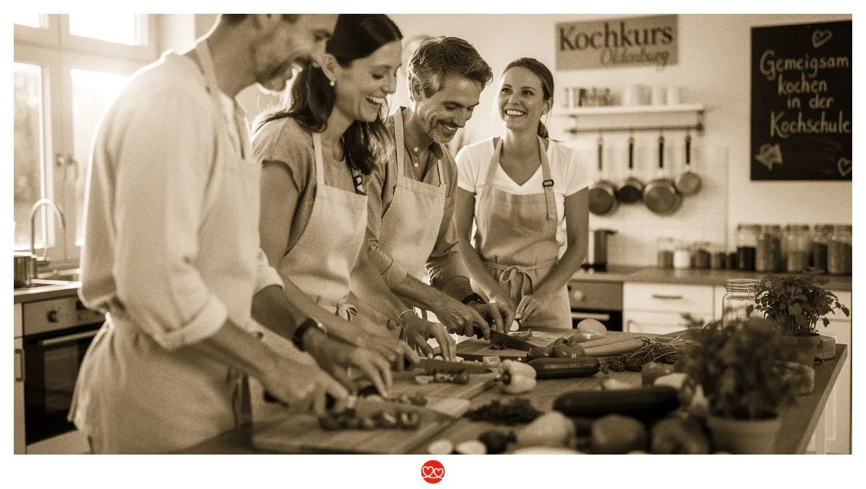 Kochkurs Oldenburg: Gruppe kocht gemeinsam in einer modernen Küche
